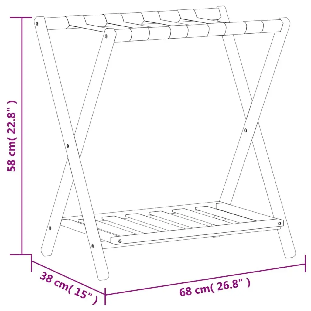 Luggage Rack Bamboo Foldable Suitcase Stand with Two Shelves Storage Organiser