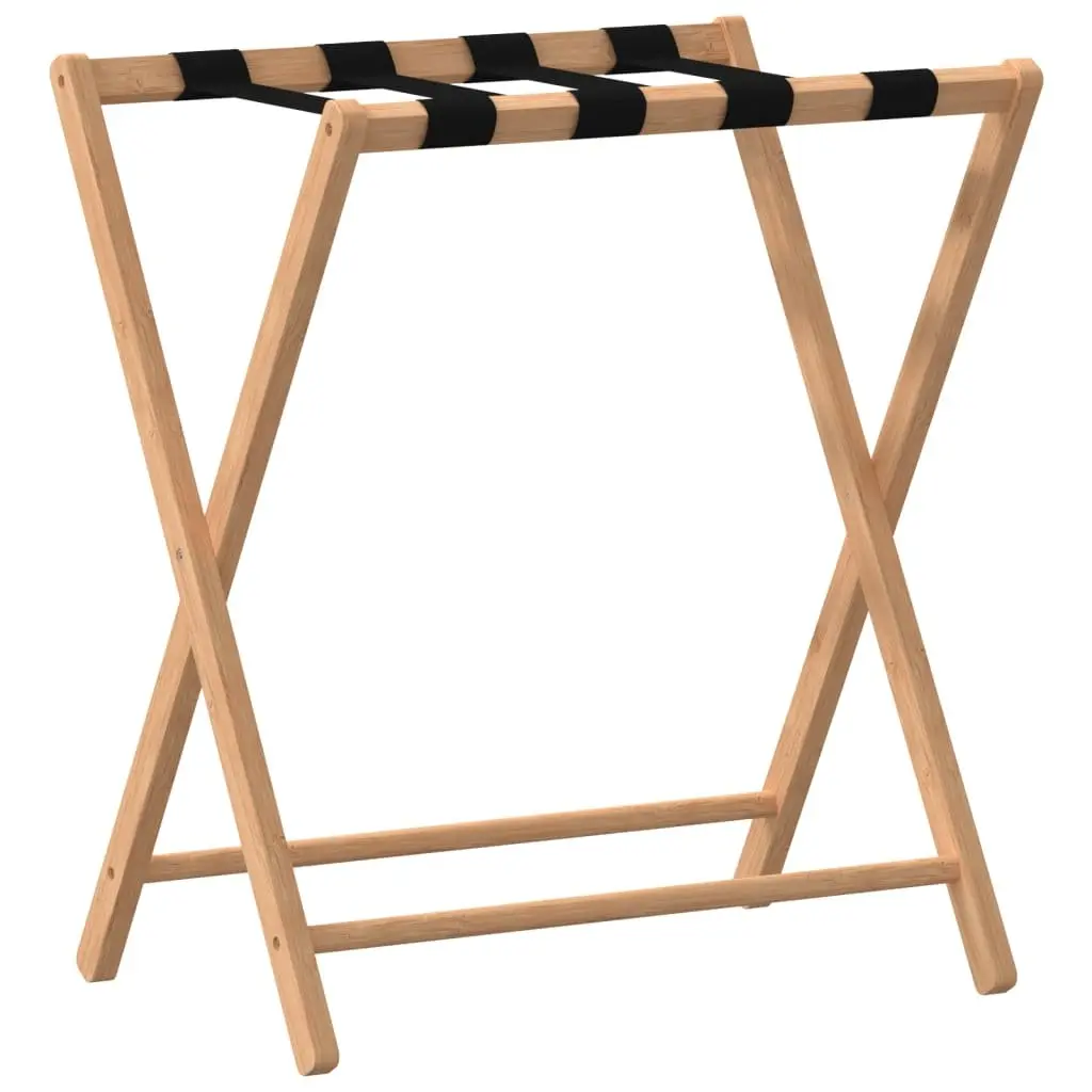 Luggage Rack Bamboo Brown Foldable Suitcase Stand Storage Holder with Straps