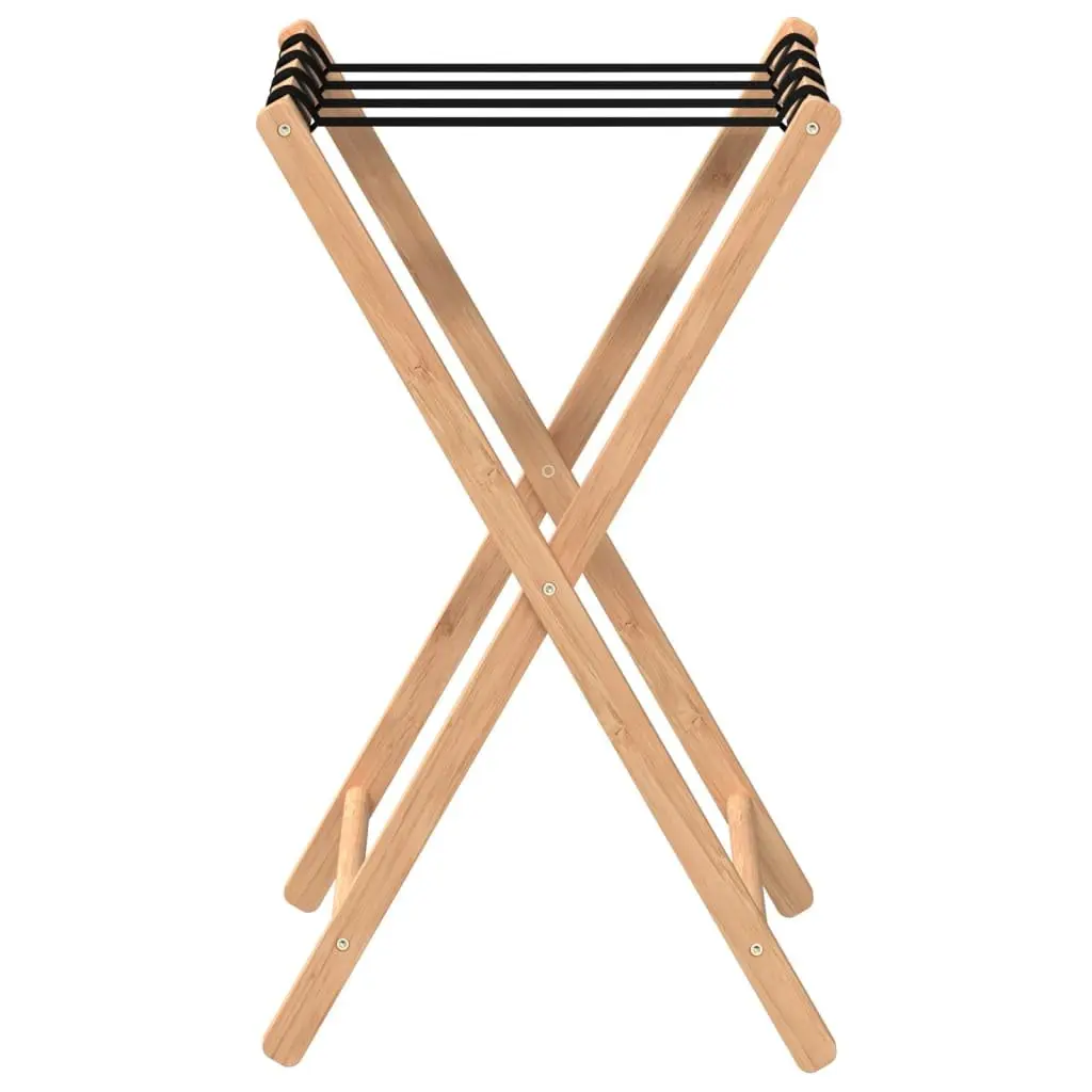 Luggage Rack Bamboo Brown Foldable Suitcase Stand Storage Holder with Straps