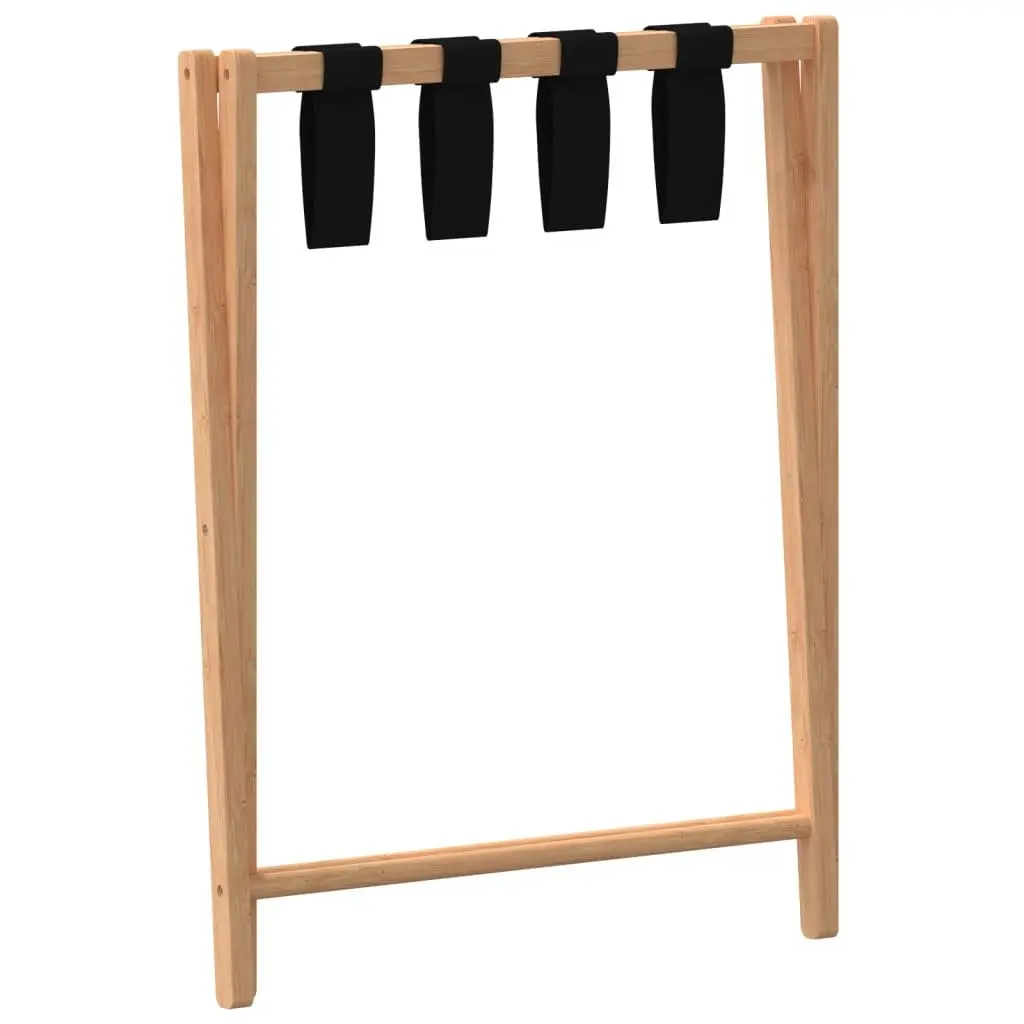 Luggage Rack Bamboo Brown Foldable Suitcase Stand Storage Holder with Straps
