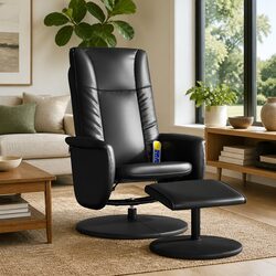 Massage Recliner Chair with Footstool 360 Degree Swivel Vibration Armchair Black
