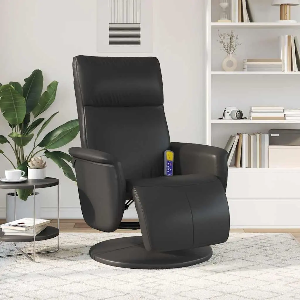 Massage Recliner Chair Black Faux Leather 360 Degree Swivel Vibration Therapy