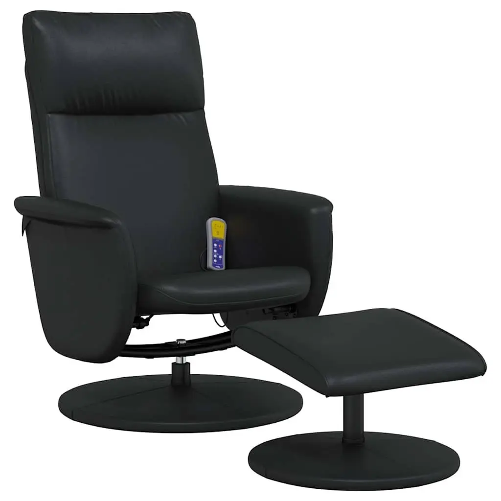 Massage Recliner Chair with Footstool Black Faux Leather 360 Degree Swivel Manual Recline Vibration Massage Function