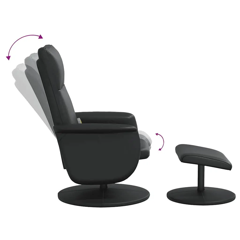 Massage Recliner Chair with Footstool Black Faux Leather 360 Degree Swivel Manual Recline Vibration Massage Function