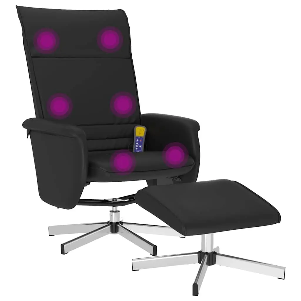 Massage Recliner Chair with Footstool Black Faux Leather 360 Degree Swivel 6 Massage Points Manual Reclining