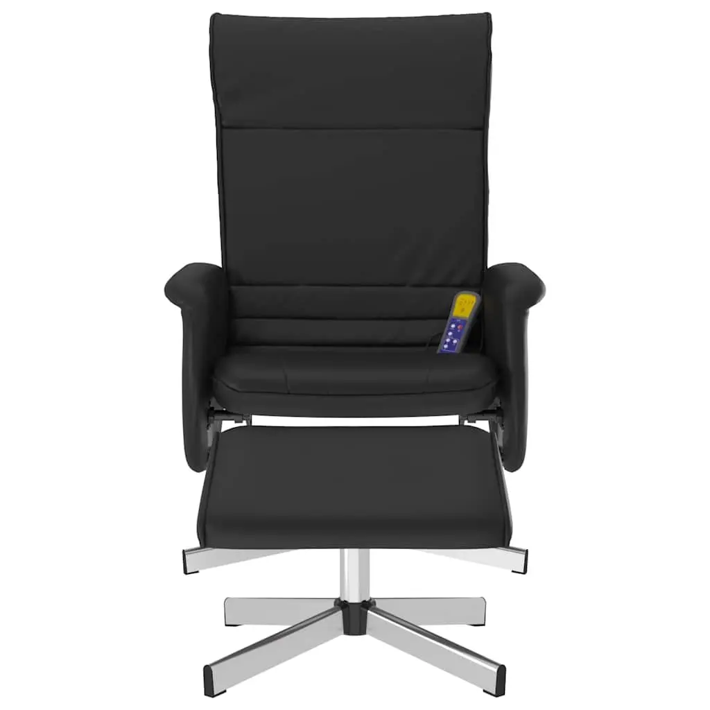 Massage Recliner Chair with Footstool Black Faux Leather 360 Degree Swivel 6 Massage Points Manual Reclining