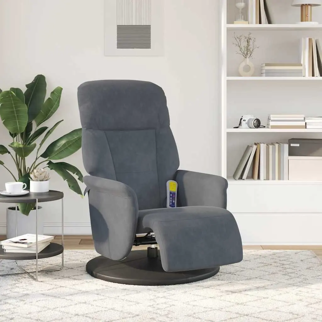 Massage Recliner Chair Grey Velvet 6 Points Vibration Adjustable Footrest