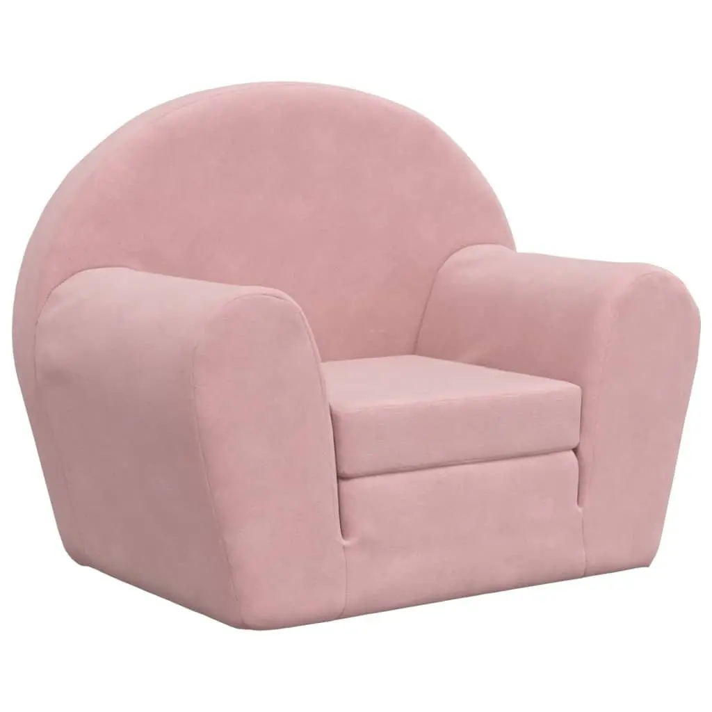 Kids Sofa Bed Pink Soft Plush 2-in-1 Folding Armchair Washable