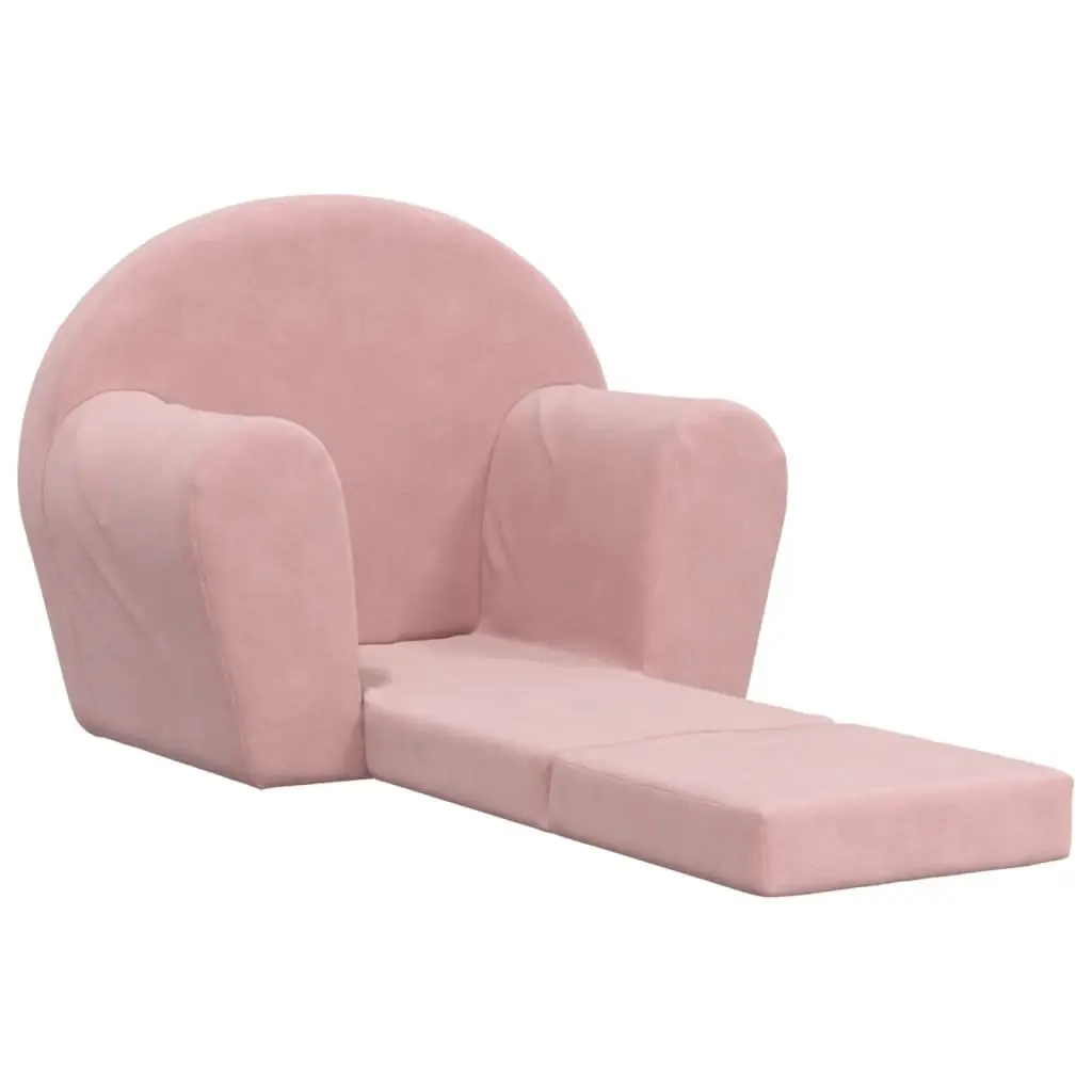 Kids Sofa Bed Pink Soft Plush 2-in-1 Folding Armchair Washable