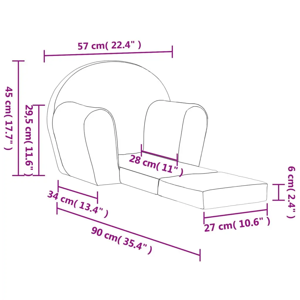 Kids Sofa Bed Pink Soft Plush 2-in-1 Folding Armchair Washable