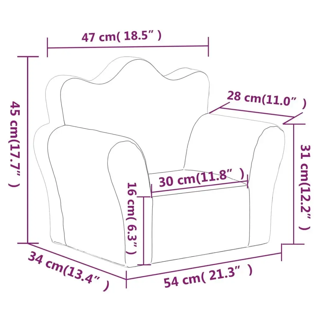 Kids Sofa Pink Soft Plush Removable Cover Thick Foam Filling Armrest Backrest