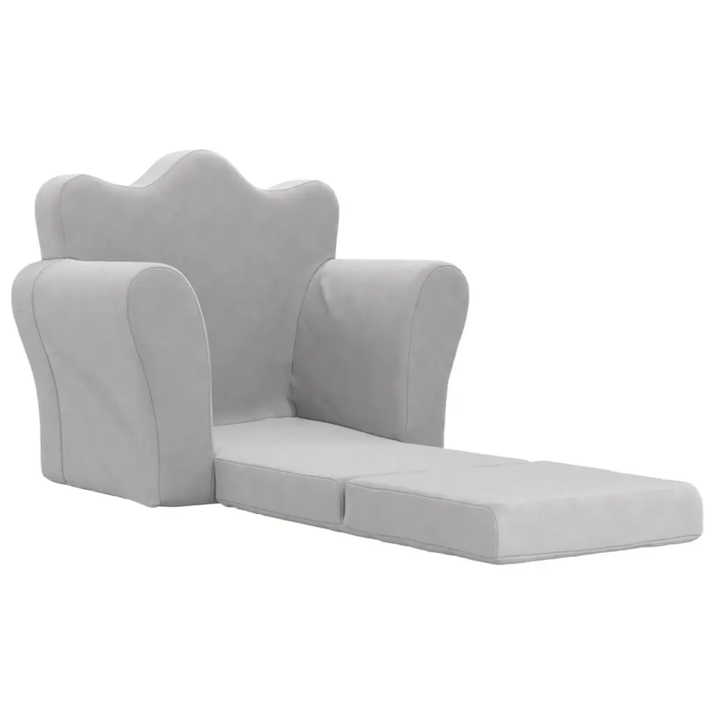 Kids Sofa Bed Grey Soft Plush 2-in-1 Folding Armchair