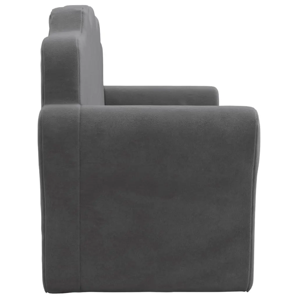 Kids 2-Seater Sofa Bed Anthracite Soft Plush Fold-Out Armchair