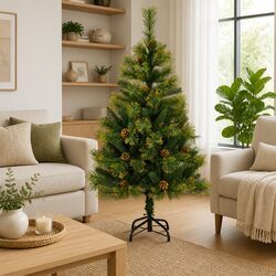 Lifelike 150cm Christmas Tree in Green with Pine Cones