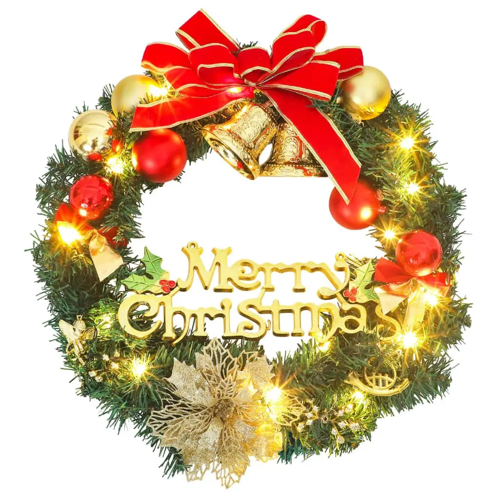 Christmas Wreath 30cm Green with 15 LED Lights for Holiday Home Decoration