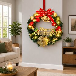 Festive 45cm Green Wreath with LED Lighting