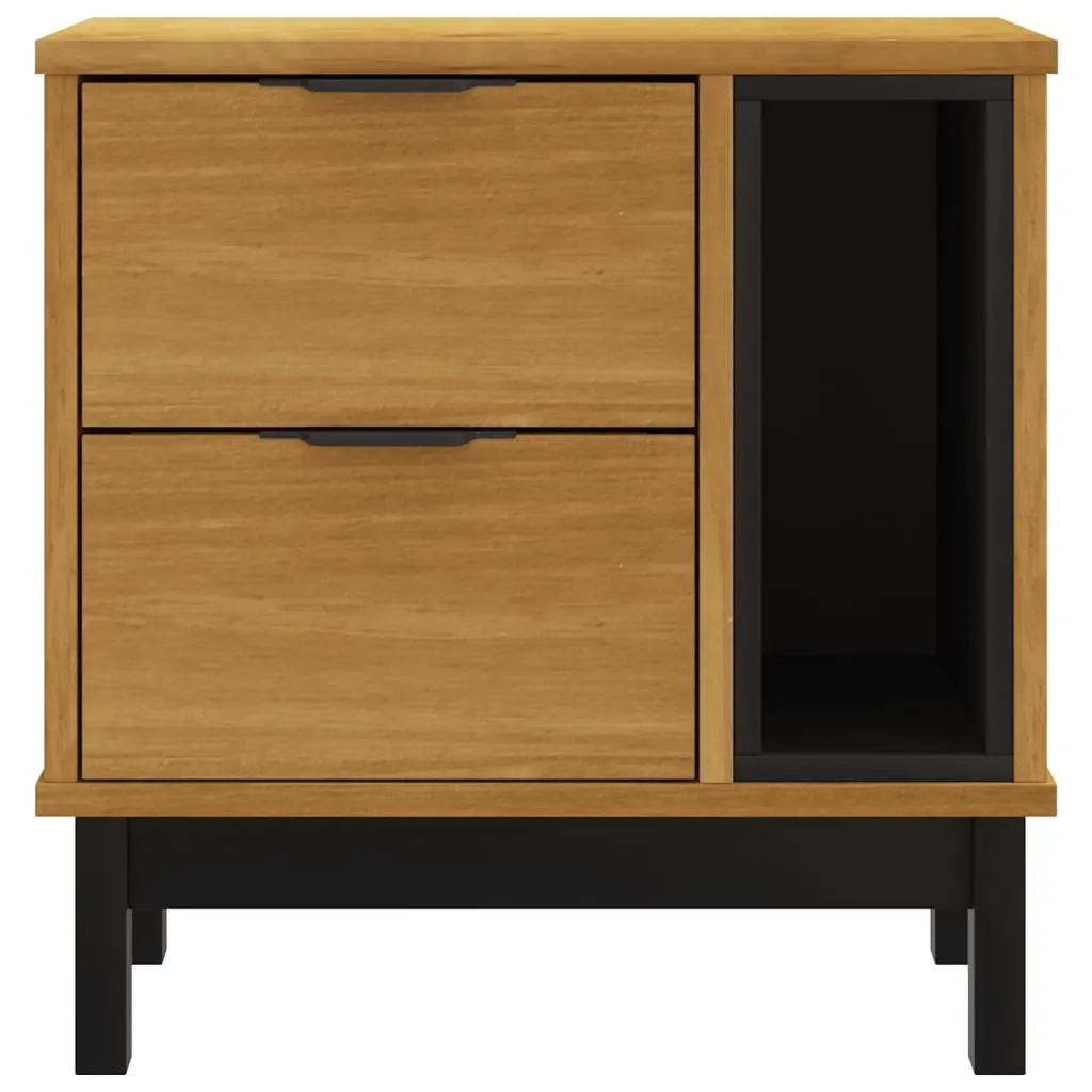 Solid Wood Bedside Cabinet with 2 Drawers and Compartment for Storage in Brown Finish