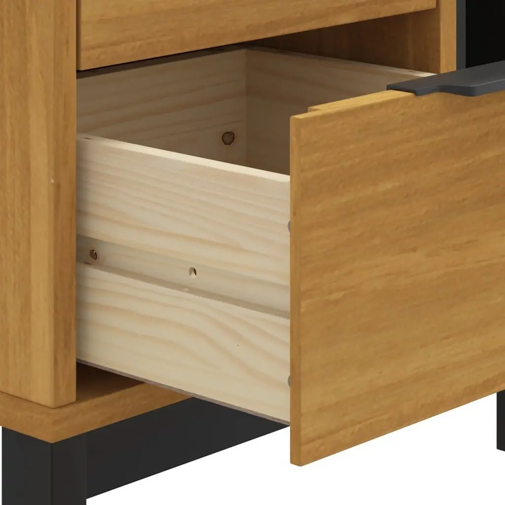 Solid Wood Bedside Cabinet with 2 Drawers and Compartment for Storage in Brown Finish
