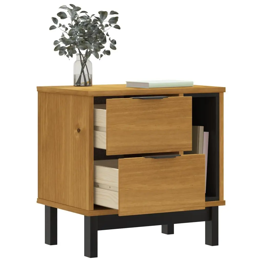 Solid Wood Bedside Cabinet with 2 Drawers and Compartment for Storage in Brown Finish