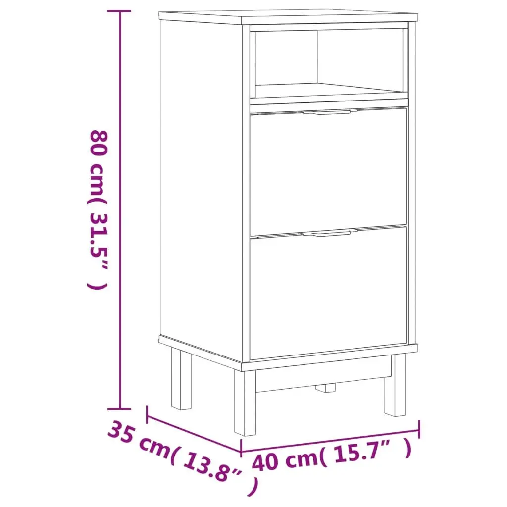 Solid Pine Wood Bedside Cabinet Brown Nightstand with 2 Drawers and Storage Compartment