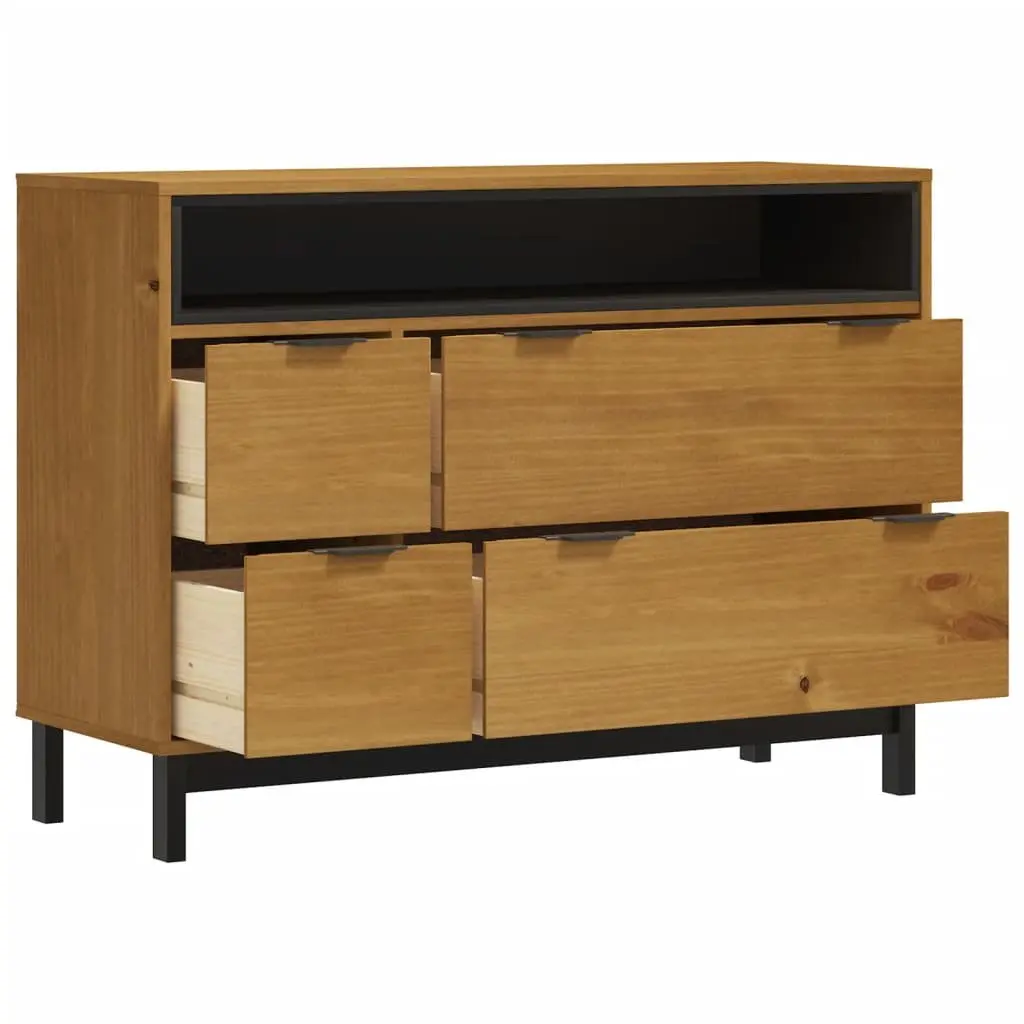 Drawer Cabinet 4 Drawer Storage Organizer Brown Wooden Solid Pine