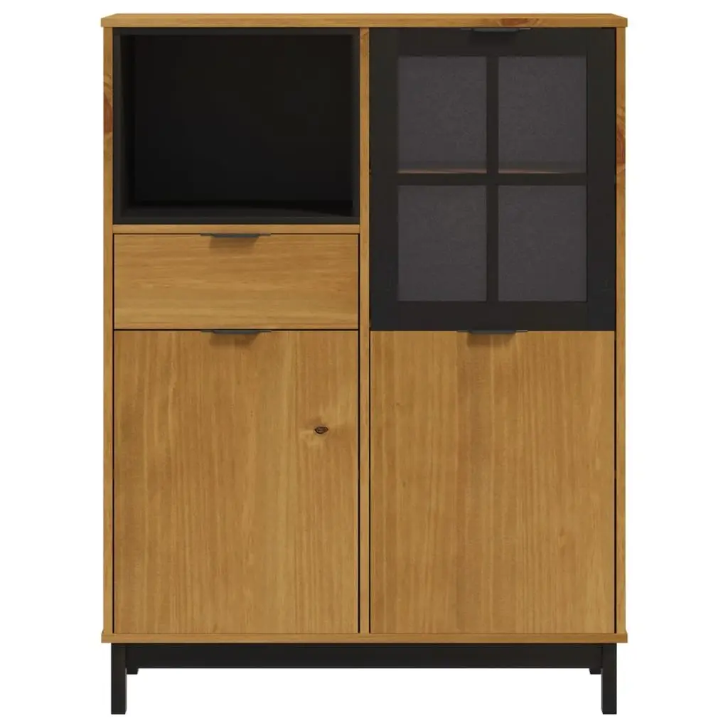 Brown Wooden Highboard Storage Cabinet with Glass Door