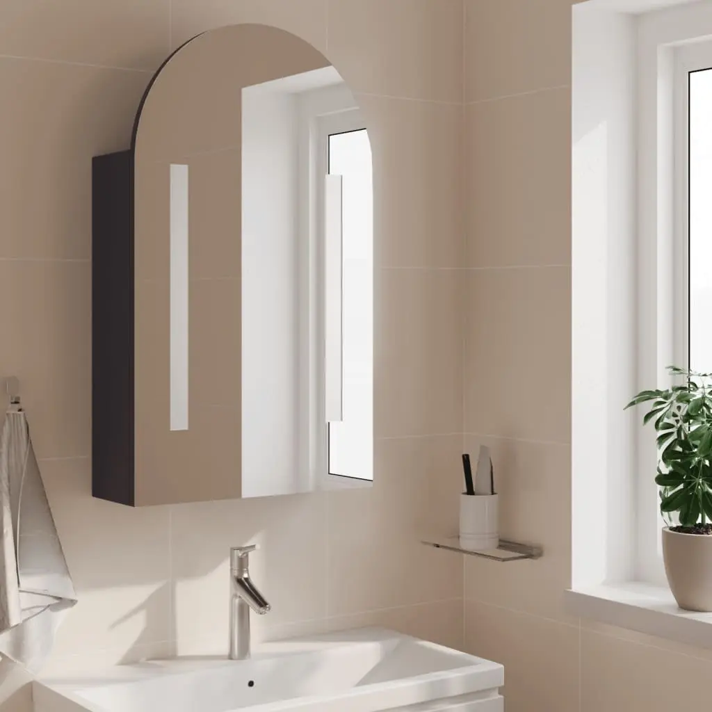 Bathroom Mirror Cabinet 42x13x70cm Arched Wall-Mounted Grey with LED Light