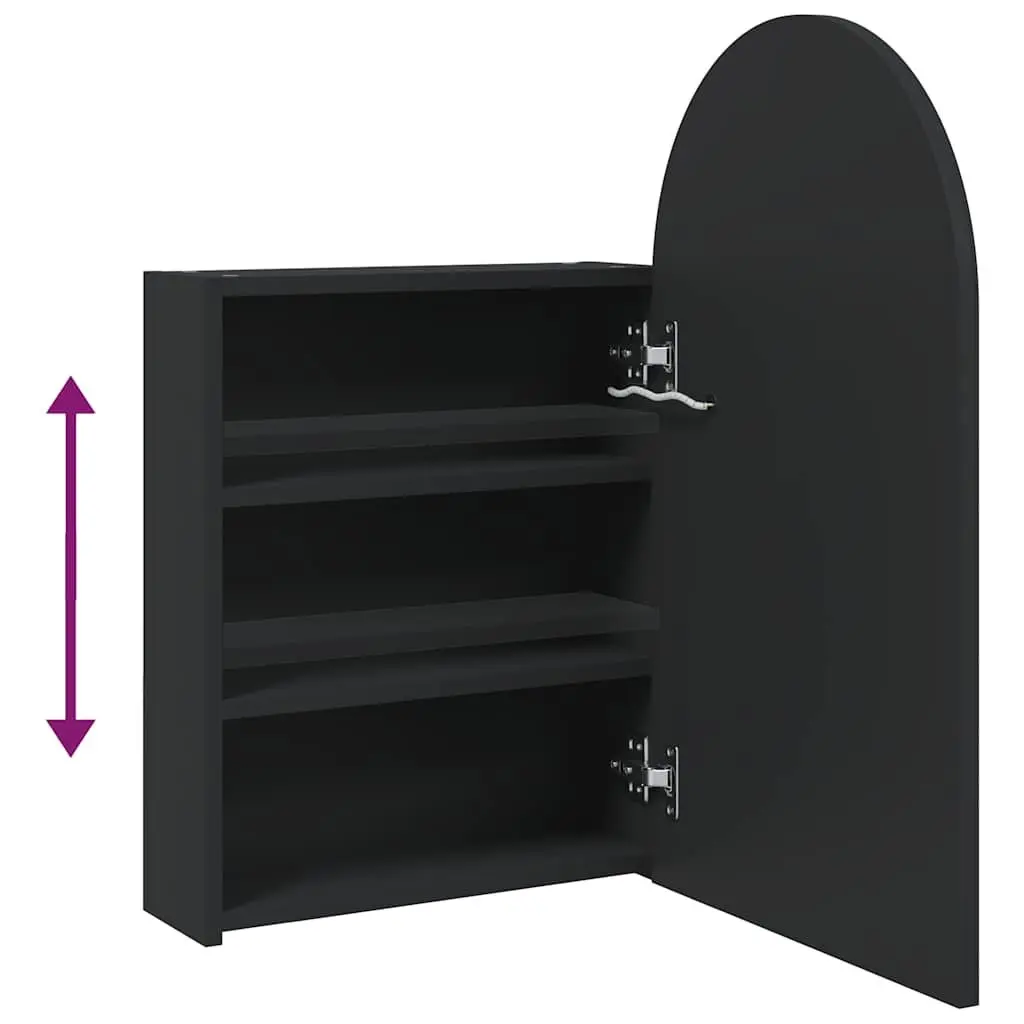 Bathroom Mirror Cabinet 42cm Wall-Mounted LED Light Arched Black