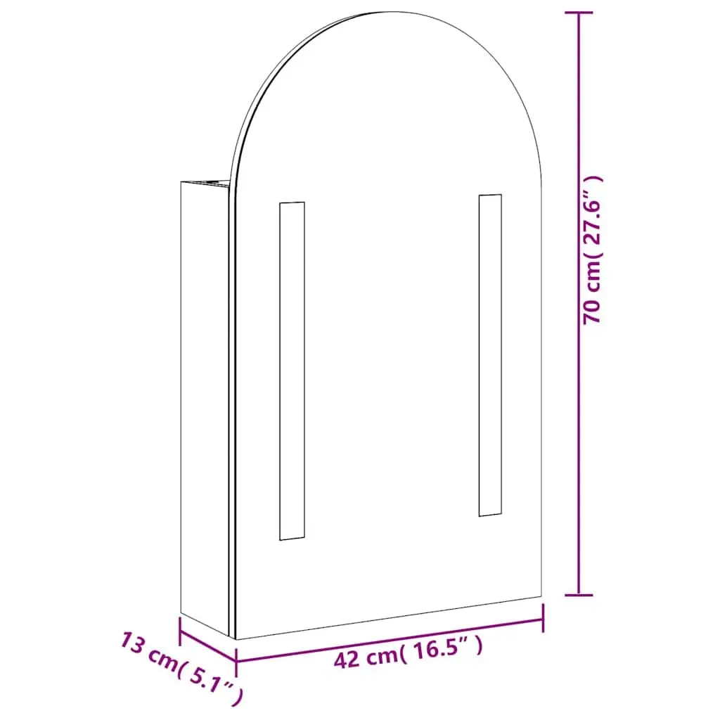 Bathroom Mirror Cabinet 42cm Wall-Mounted LED Light Arched Black