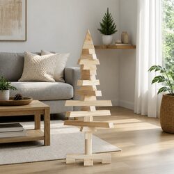 Wooden Christmas Tree Decoration 60cm Solid Pine Wood Holiday Seasonal Home