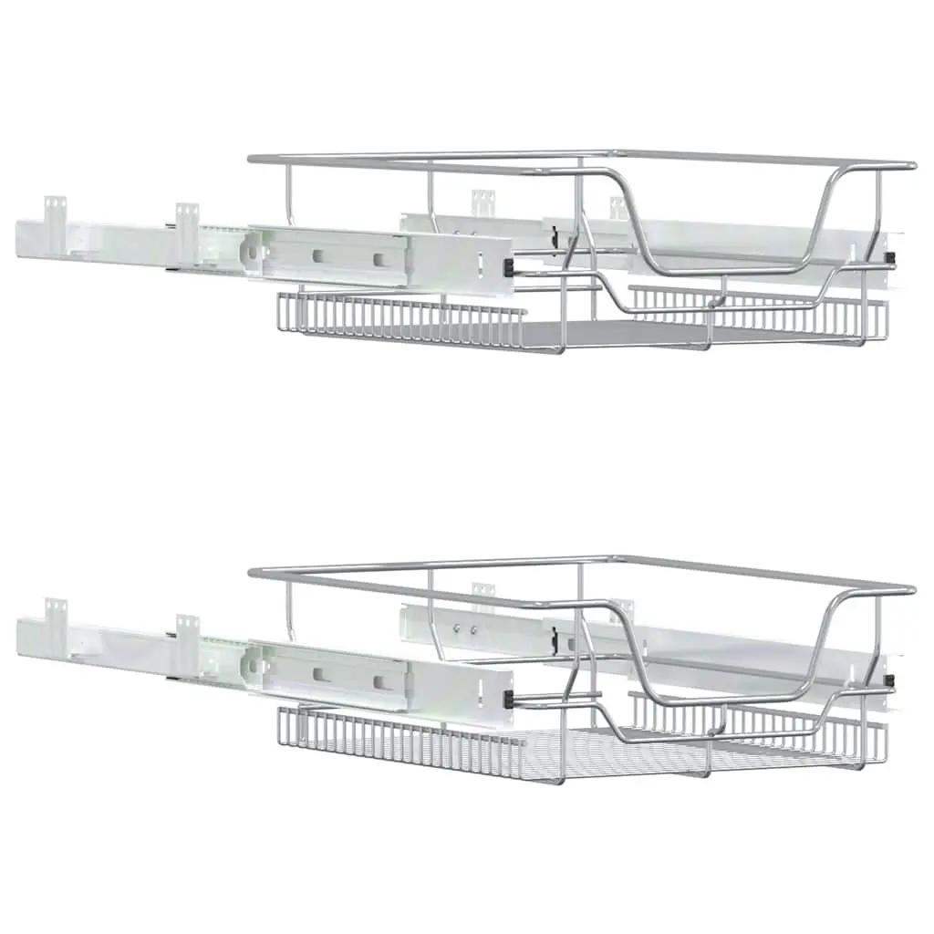 Pull-Out Wire Kitchen Storage Baskets 45cm Silver Organiser 2 Piece