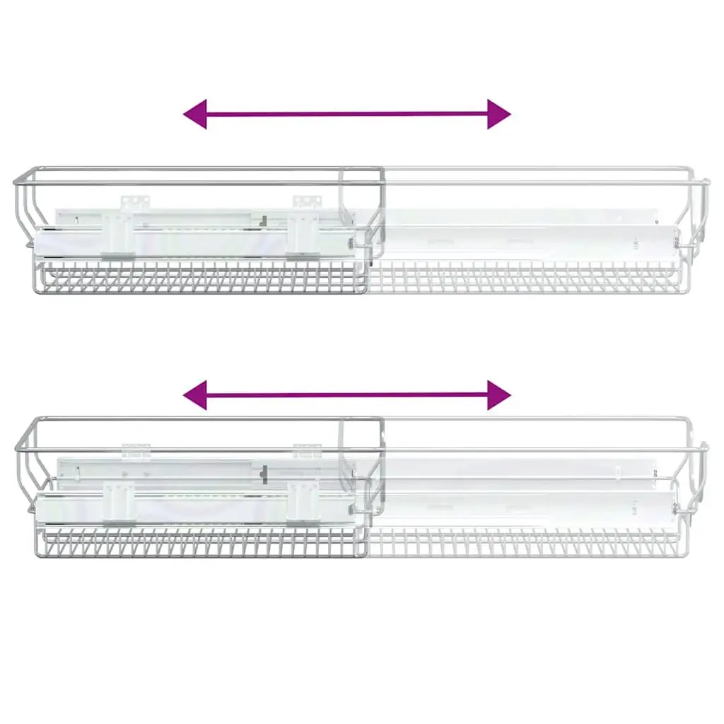 Pull-Out Wire Kitchen Storage Baskets 45cm Silver Organiser 2 Piece