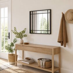 Square Wall Mirror Black 40x40 cm Iron Frame Minimalist Home Decor Hanging