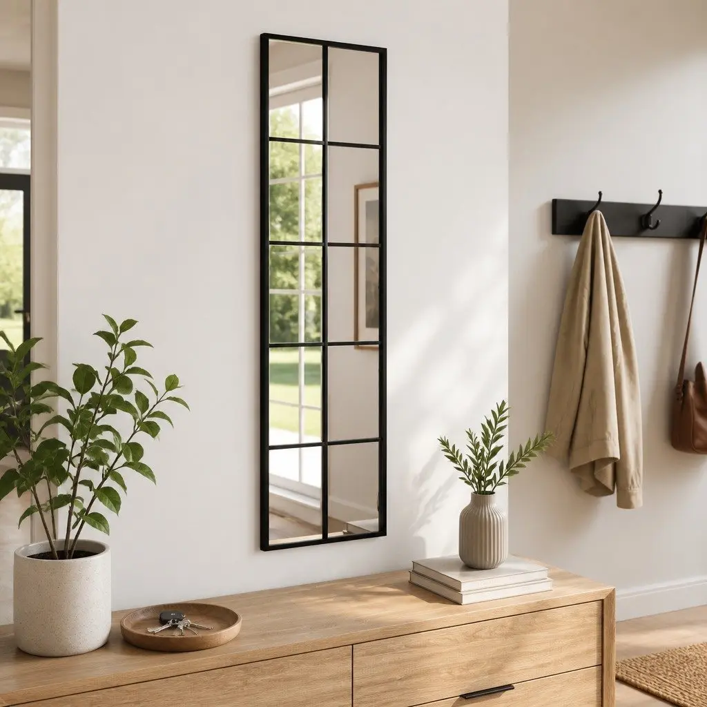 Wall Mirror 30x100 cm Black Vertical Horizontal Mount Minimalistic Home Decor