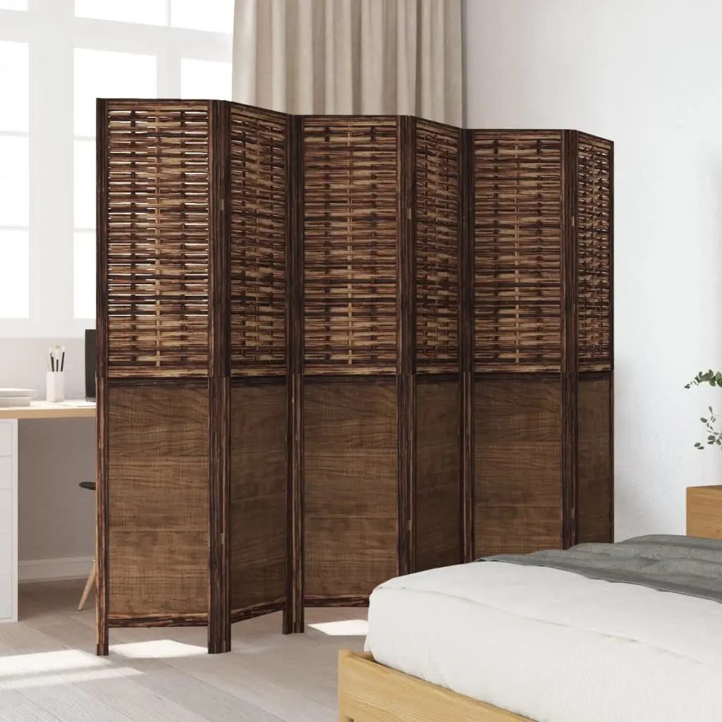 Folding Screen Room Divider 6 Panels Solid Paulownia Wood Natural Bamboo Privacy Partition