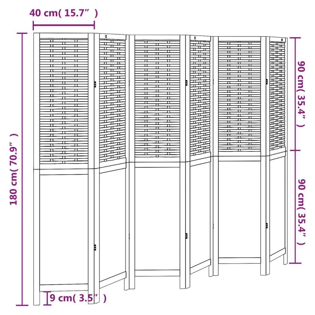 Folding Screen Room Divider 6 Panels Solid Paulownia Wood Natural Bamboo Privacy Partition