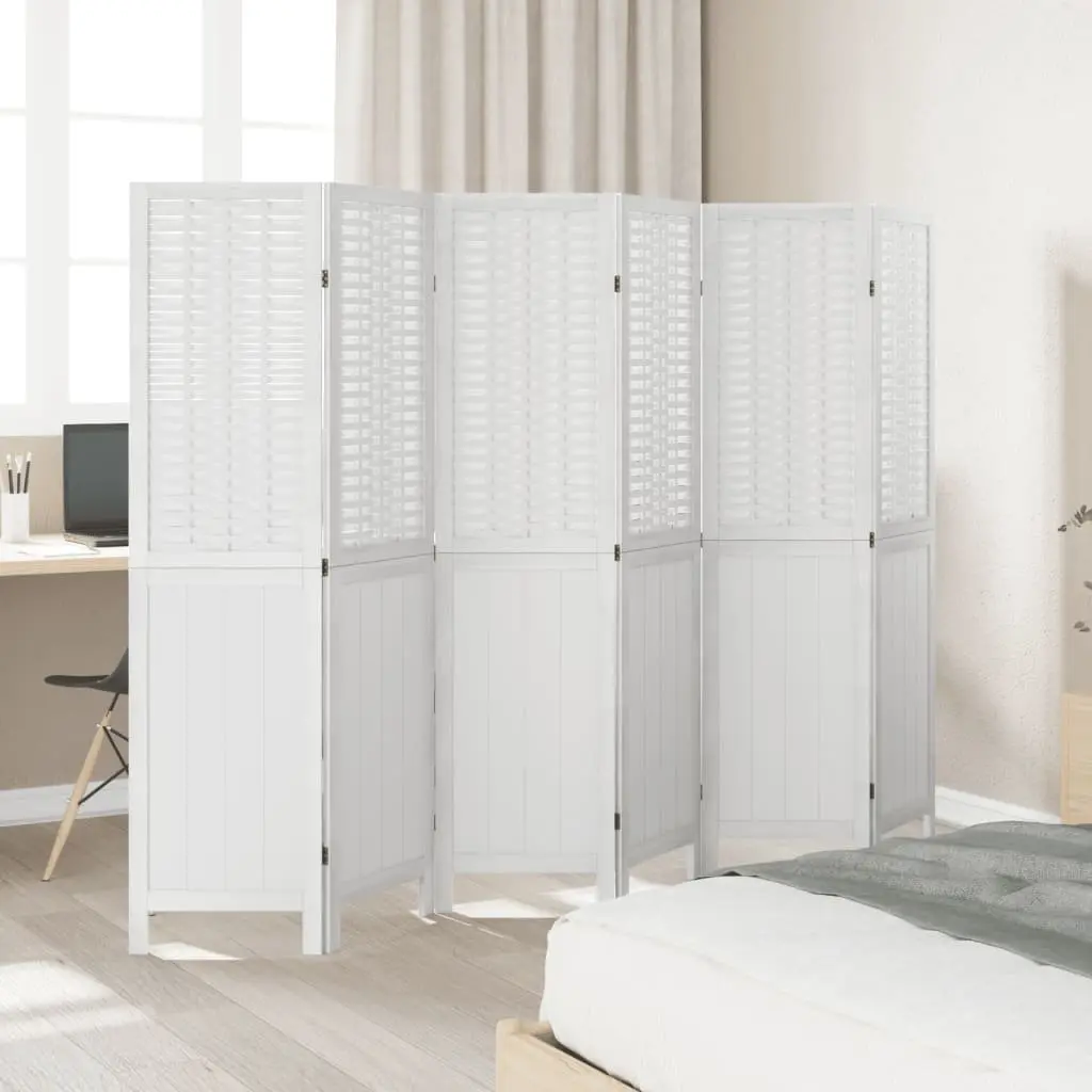 6 Panel Folding Room Divider White Indoor Privacy Screen Bamboo and Engineered Wood