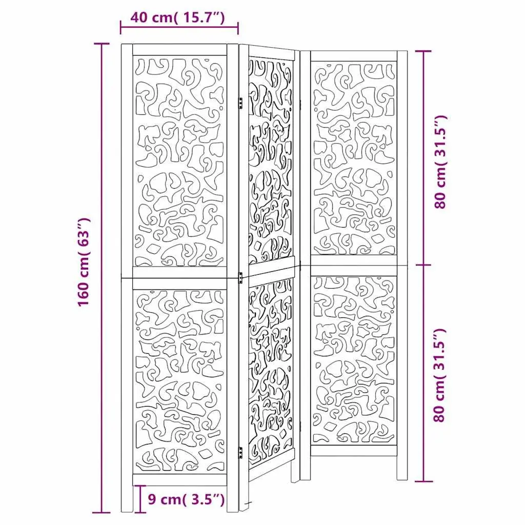 Room Divider 3 Panel Folding Screen Privacy Partition Indoor Decor Black Wood