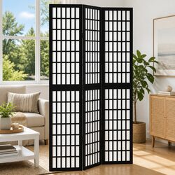 Room Divider 3 Panels Black Folding Privacy Screen Indoor Partition Hinged