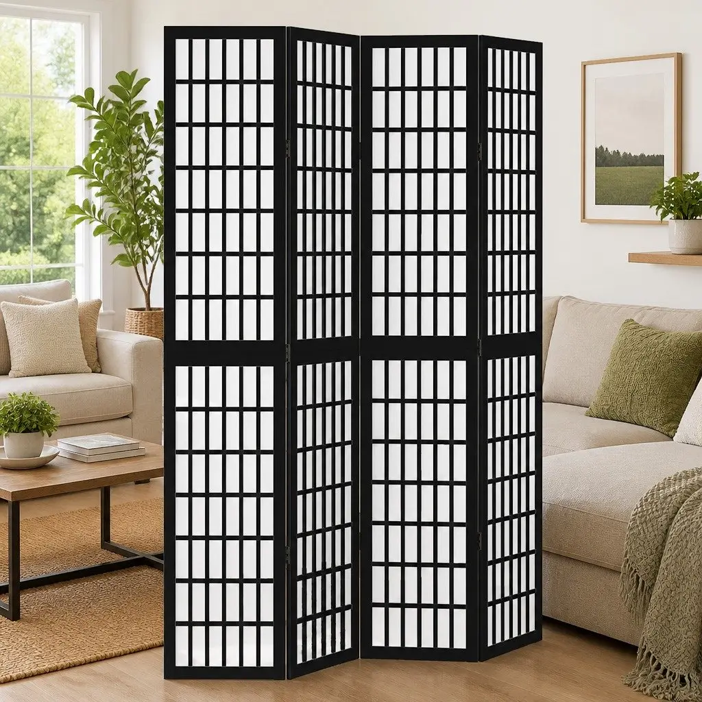 Room Divider 4 Panels Black Folding Privacy Screen Indoor Partition