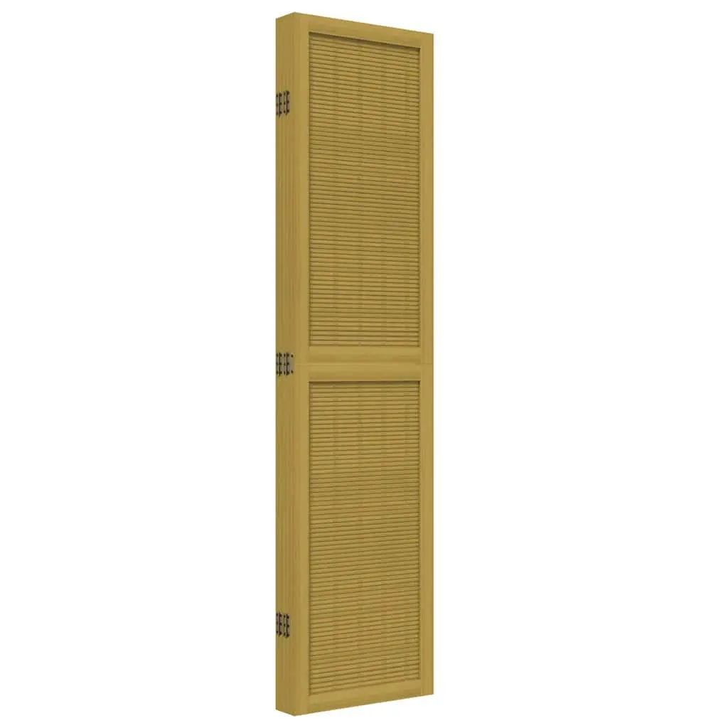 5 Panel Folding Room Divider Brown Paulownia Wood Privacy Screen with Natural Bamboo Strips