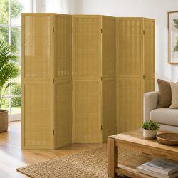 Room Divider 6 Panels Brown Folding Privacy Screen Partition Indoor Bedroom