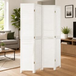 Room Divider 4 Panels White Solid Wood Paulownia Folding Privacy Screen