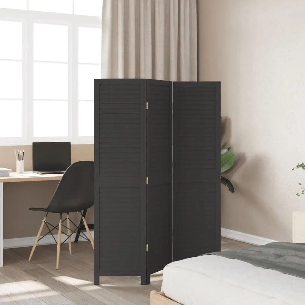 Room Divider 3 Panels Black Solid Wood Folding Privacy Screen Indoor