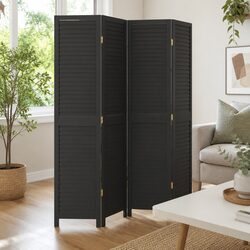 Room Divider 4 Panels Black Solid Wood Paulownia Folding Privacy Screen