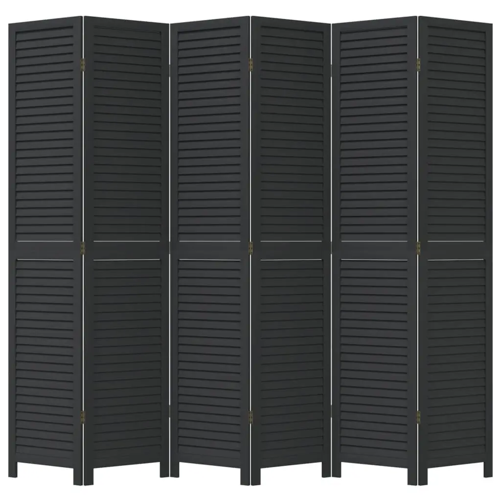 Room Divider 6 Panels Black Solid Wood Folding Privacy Screen