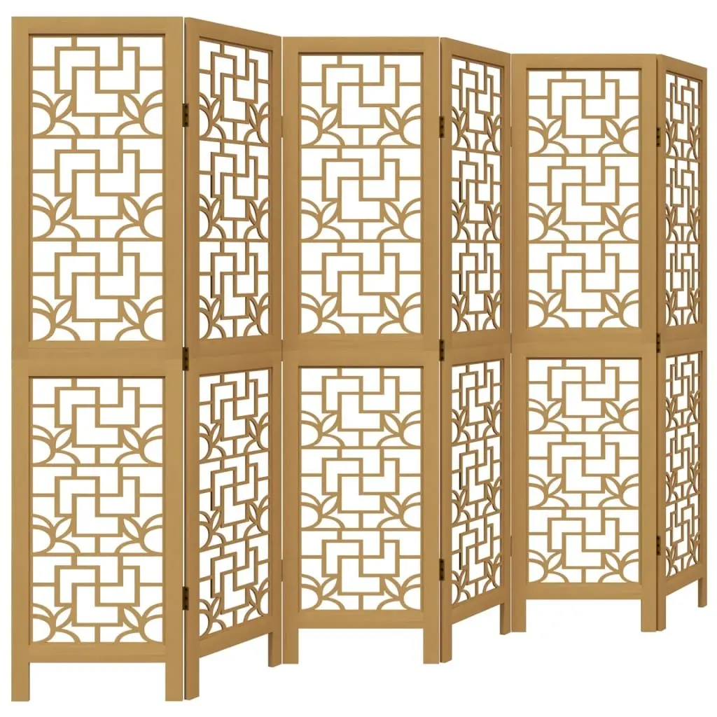 Room Divider 6 Panels Brown Solid Paulownia Wood Folding Privacy Screen