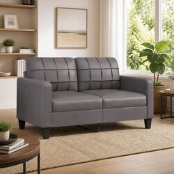 2-Seater Sofa Grey 140cm Lounge Couch Modern Living Room Faux Leather Furniture