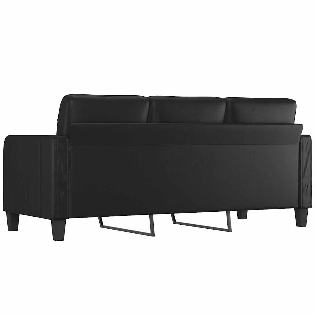 3-Seater Sofa Black Faux Leather Lounge Couch Modern Living Room Furniture 180cm