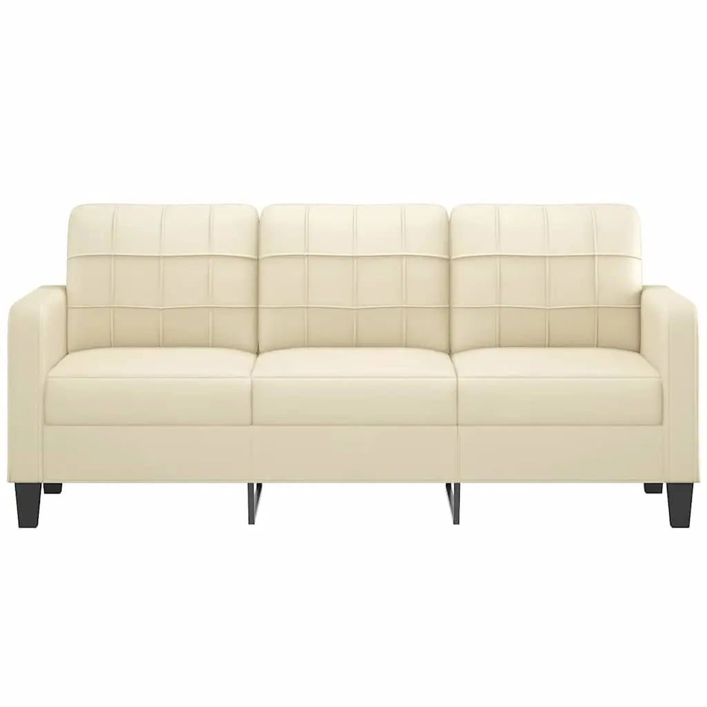 3-Seater Sofa Cream Faux Leather Modern Lounge Couch